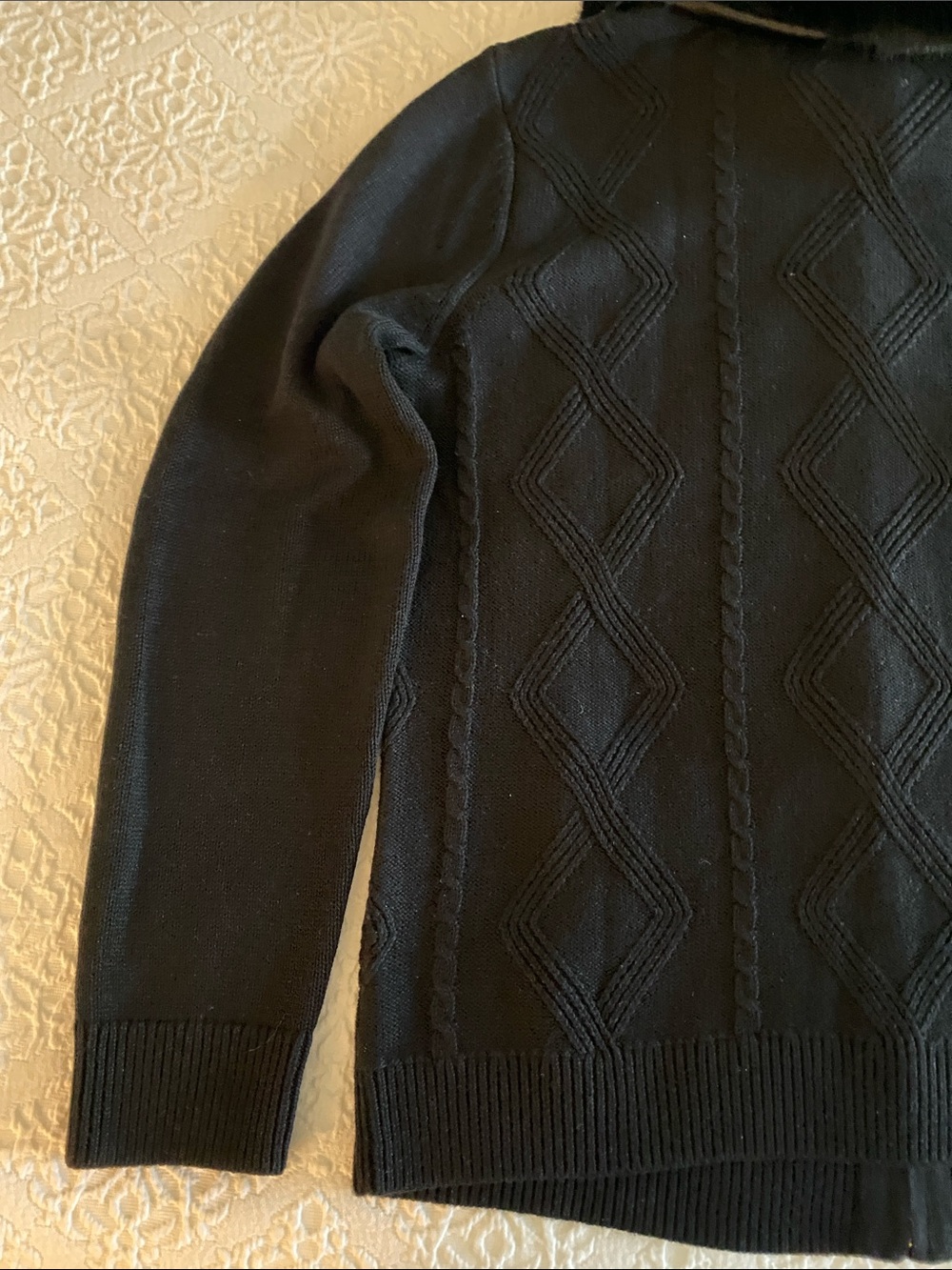 Talbots Black Knit Zip Cardigan with Faux Fur Trim • Petite Large - Picture 11 of 15